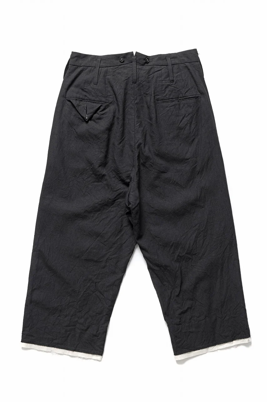 KLASICA "GALWAY" CUT OFF BOLD STRAIGHT TROUSERS / "END ON END" SUPER 120's WOOL x HEMP (MATT BLACK) - Image 2