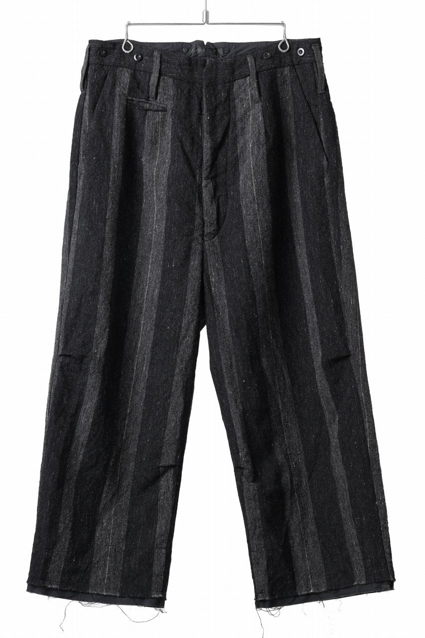 KLASICA GALWAY - Rt CUT OFF BOLD STRAIGHT TROUSERS / IRREGULAR STRIPED ROUGH TWEED (BLACK) - Image 6