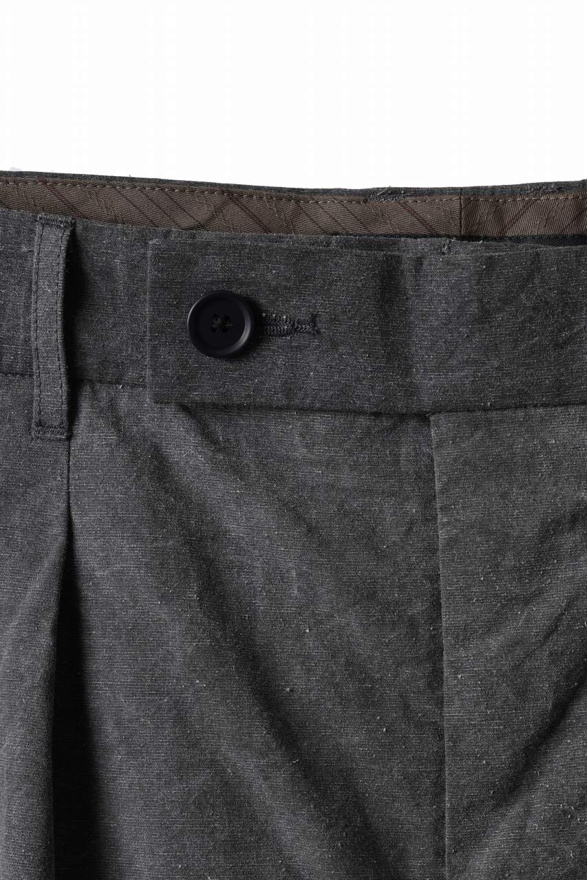 KLASICA GOSSE (ND ver.) TUCKED x2 TROUSERS / NATURAL DYED COTTON x SILK WEATHER (SUMI BLACK) - Image 8