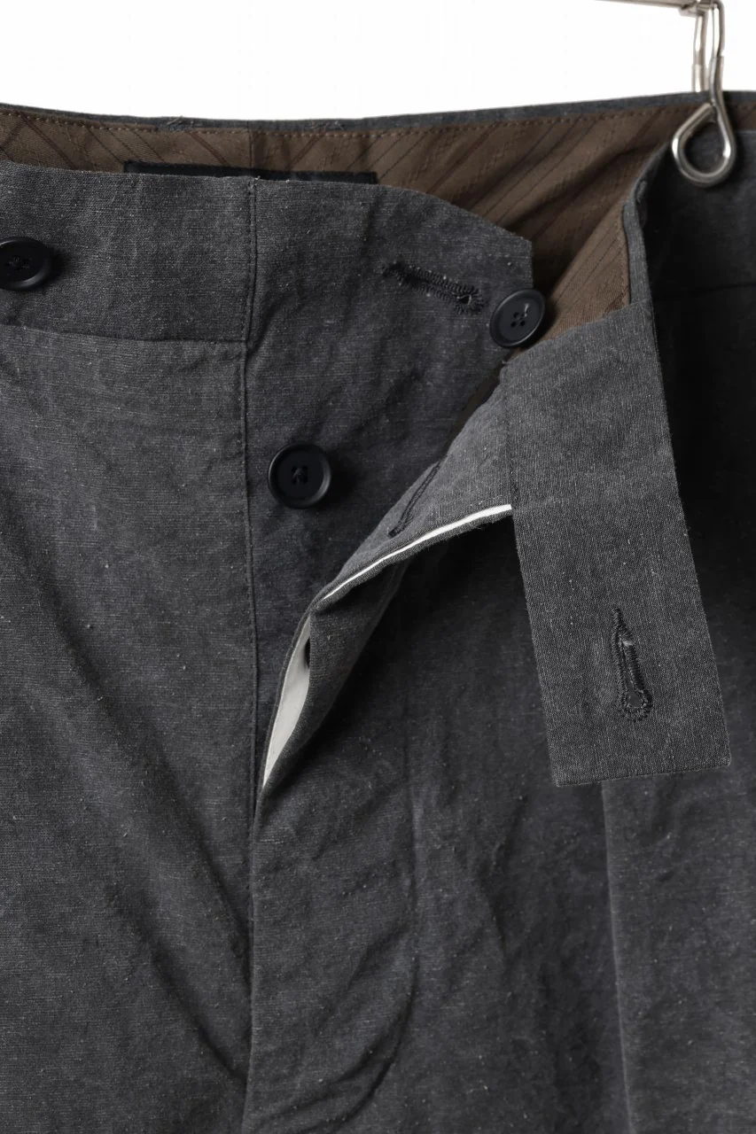 KLASICA GOSSE (ND ver.) TUCKED x2 TROUSERS / NATURAL DYED COTTON x SILK WEATHER (SUMI BLACK) - Image 9