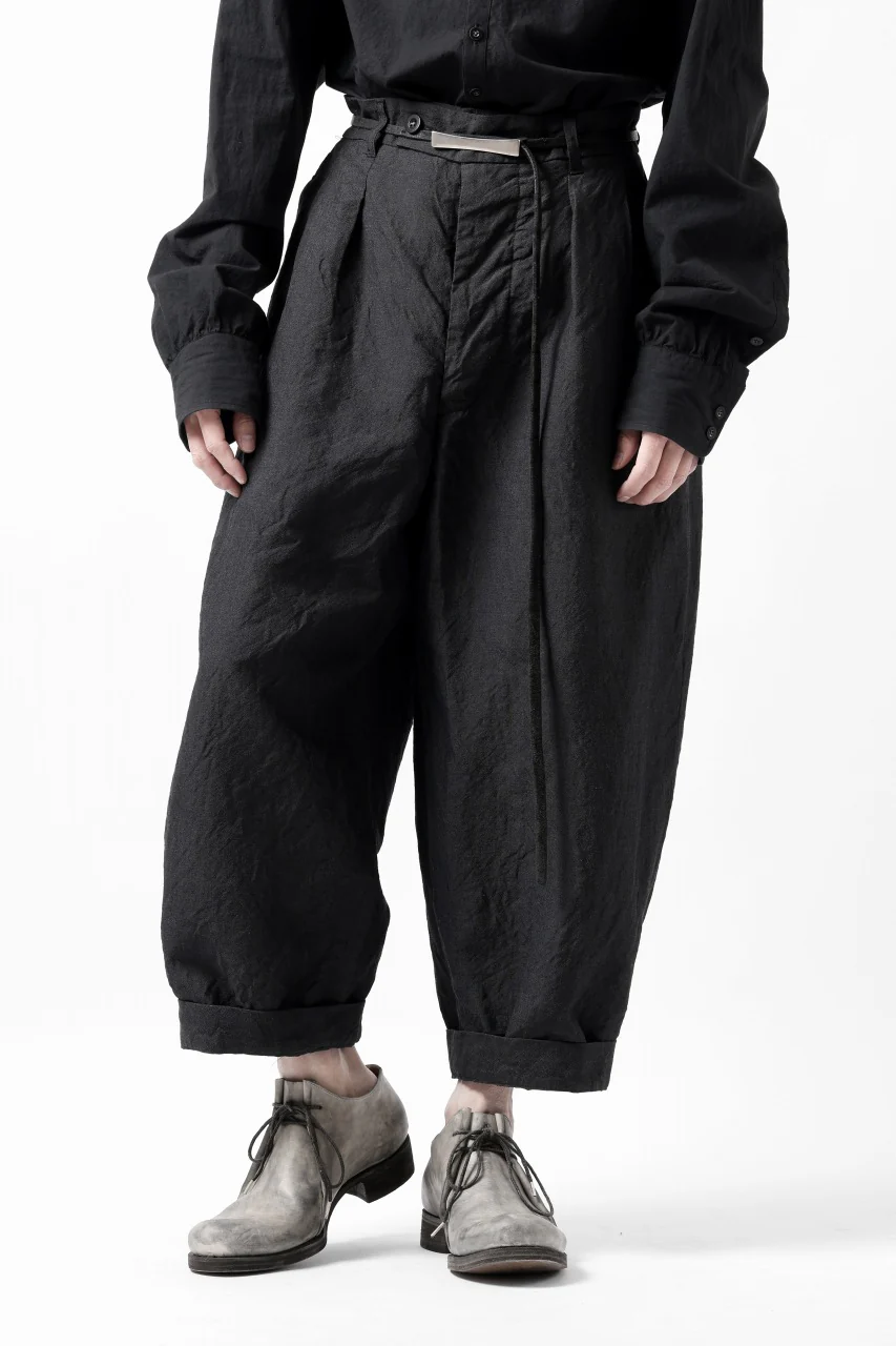 KLASICA GOSSE TWO TUCKED TROUSERS / SUMMER CHAMBRAY WOOL-LINEN (SHADOW) - Image 8