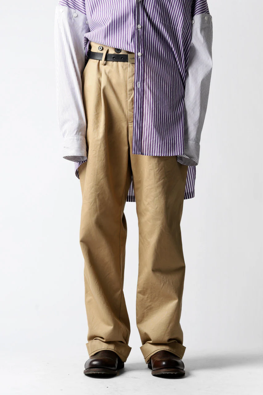 KLASICA GRIOTTE 2 TUCKED WIDE TROUSERS / CHINO CLOTH (BEIGE) - Image 4