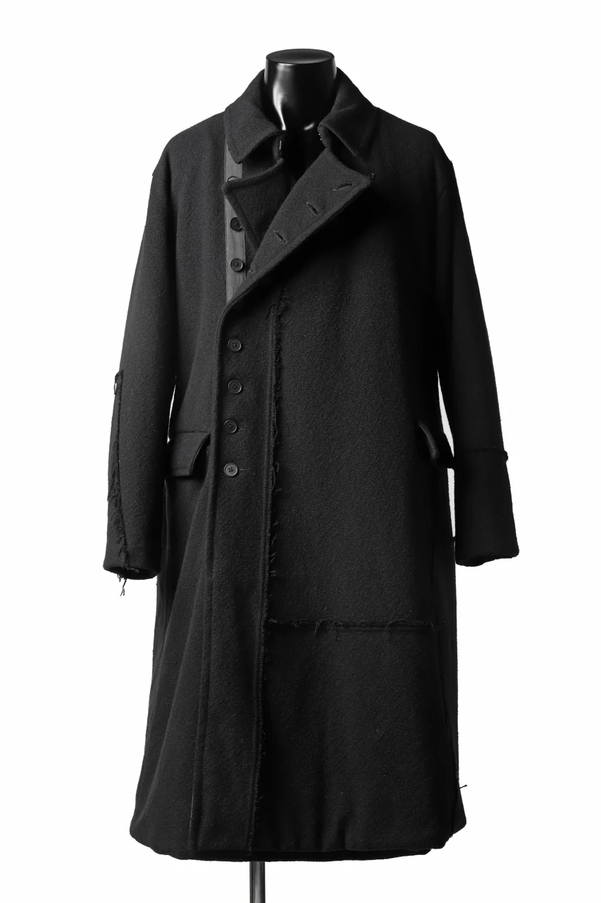 KLASICA HM-C DOUBLE BREASTED COAT with BONDED LINING / WOOLxSILK BOLD DUNGAREES (BLACK)