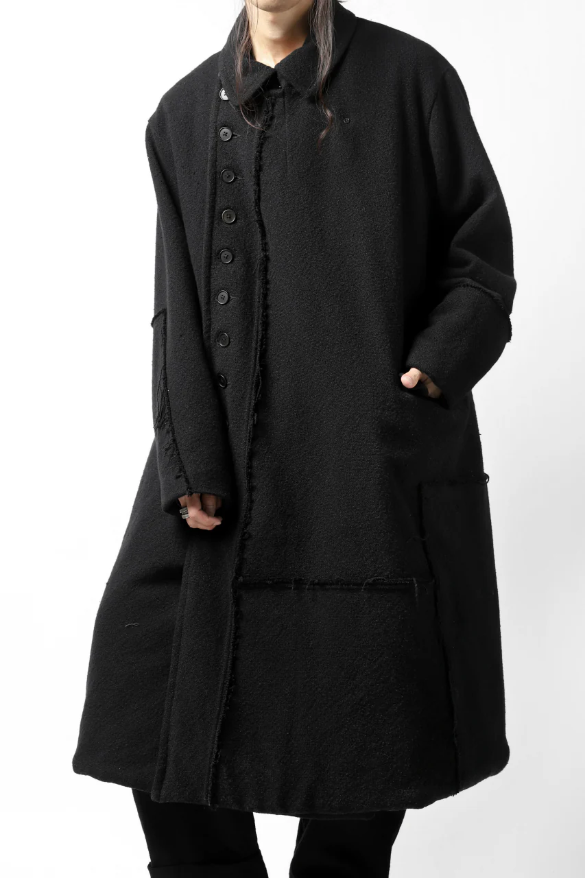 KLASICA HM-C DOUBLE BREASTED COAT with BONDED LINING / WOOLxSILK BOLD DUNGAREES (BLACK) - Image 10
