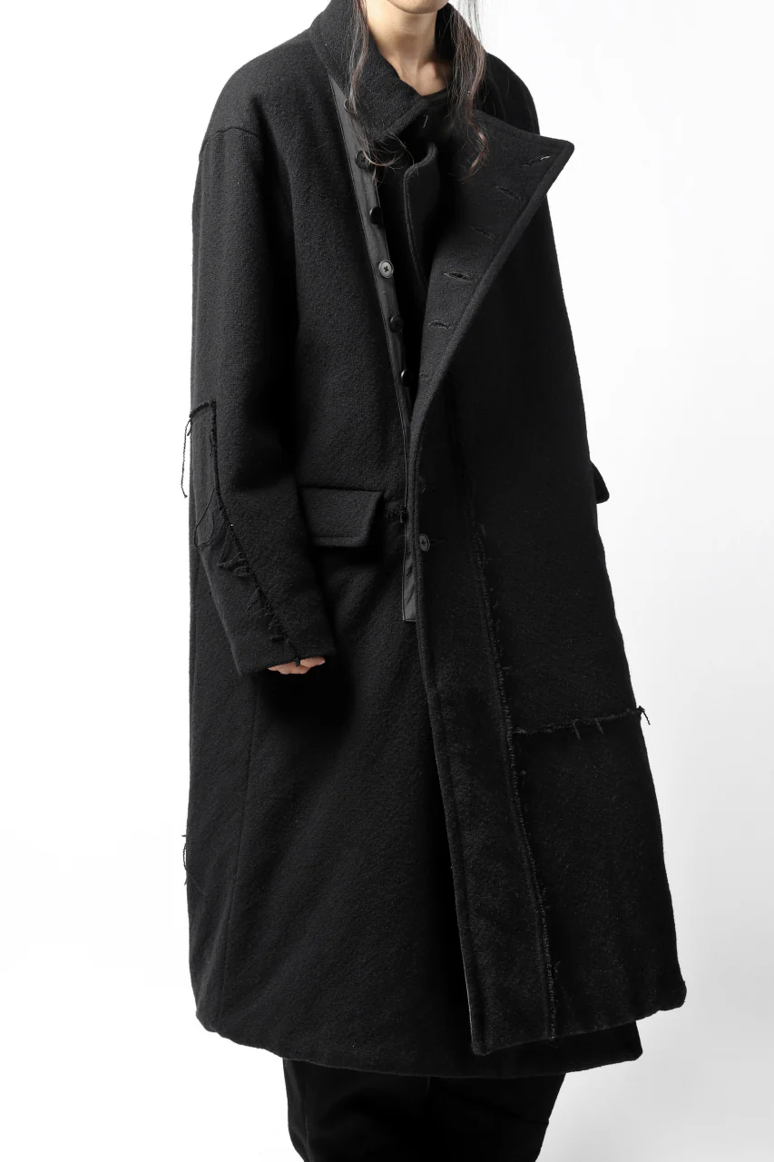 KLASICA HM-C DOUBLE BREASTED COAT with BONDED LINING / WOOLxSILK BOLD DUNGAREES (BLACK) - Image 11