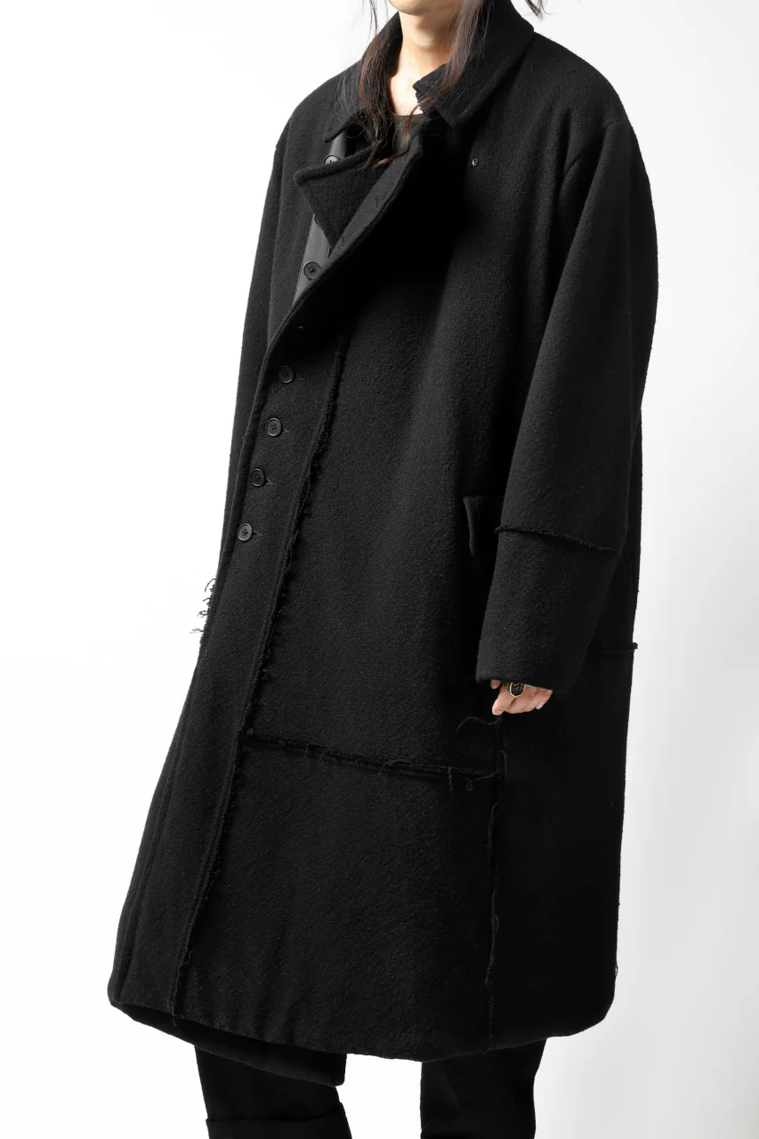 KLASICA HM-C DOUBLE BREASTED COAT with BONDED LINING / WOOLxSILK BOLD DUNGAREES (BLACK) - Image 12