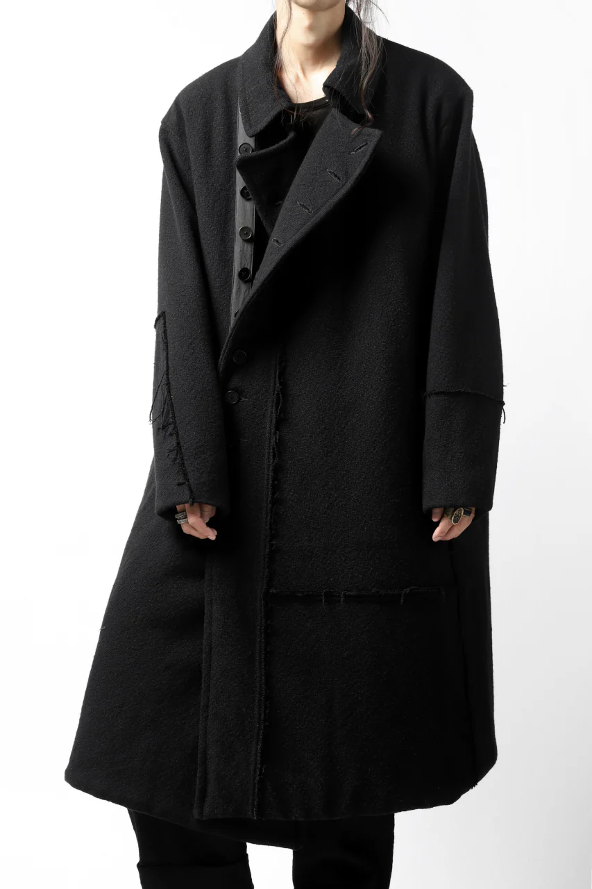 KLASICA HM-C DOUBLE BREASTED COAT with BONDED LINING / WOOLxSILK BOLD DUNGAREES (BLACK) - Image 13