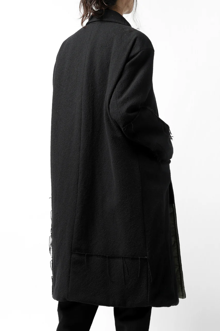 KLASICA HM-C DOUBLE BREASTED COAT with BONDED LINING / WOOLxSILK BOLD DUNGAREES (BLACK) - Image 17