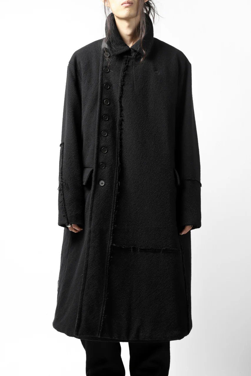 KLASICA HM-C DOUBLE BREASTED COAT with BONDED LINING / WOOLxSILK BOLD DUNGAREES (BLACK) - Image 2