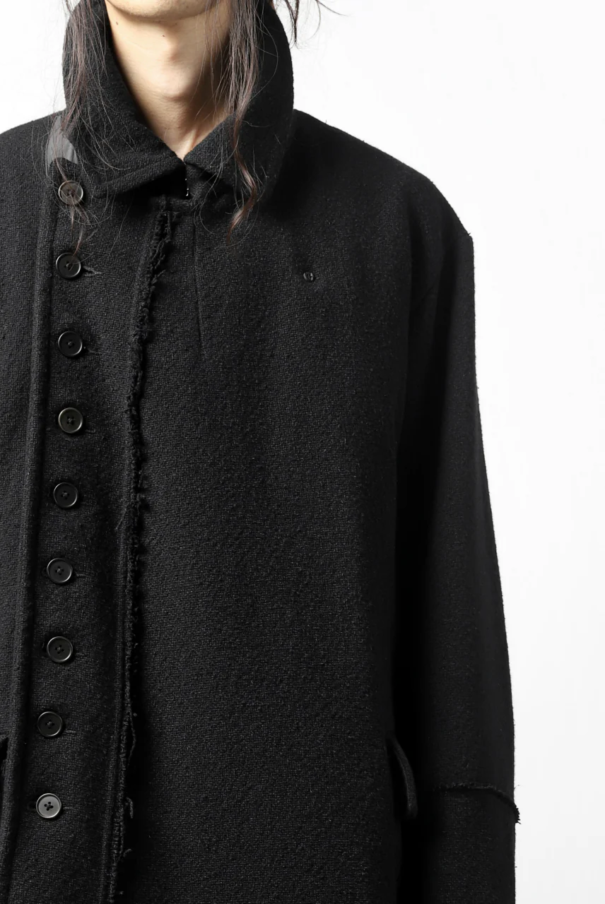 KLASICA HM-C DOUBLE BREASTED COAT with BONDED LINING / WOOLxSILK BOLD DUNGAREES (BLACK) - Image 22