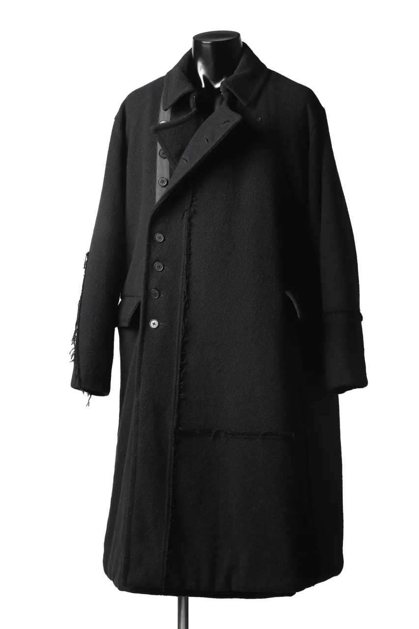 KLASICA HM-C DOUBLE BREASTED COAT with BONDED LINING / WOOLxSILK BOLD DUNGAREES (BLACK) - Image 25