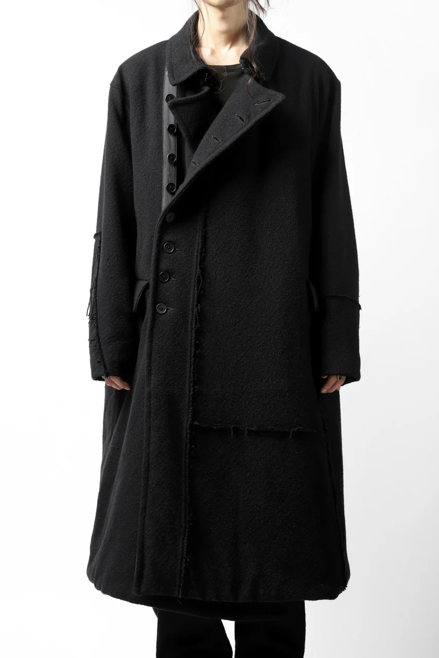 KLASICA HM-C DOUBLE BREASTED COAT with BONDED LINING / WOOLxSILK BOLD DUNGAREES (BLACK) - Image 3