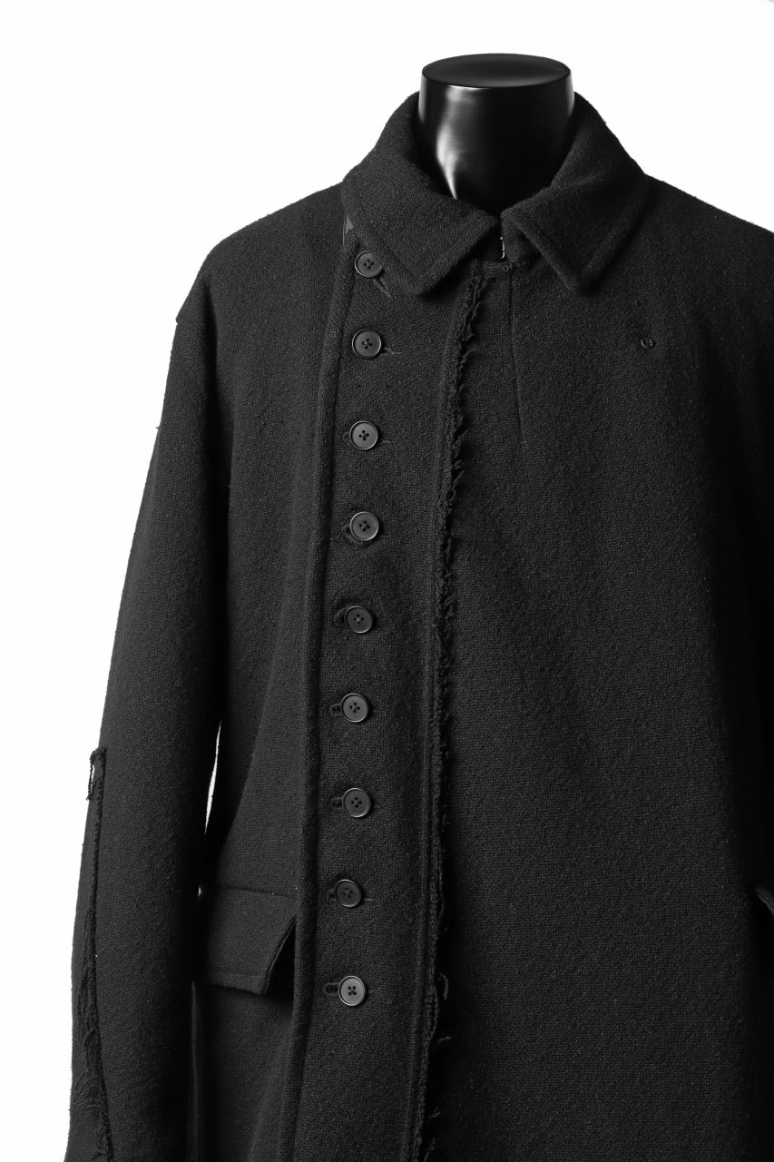KLASICA HM-C DOUBLE BREASTED COAT with BONDED LINING / WOOLxSILK BOLD DUNGAREES (BLACK) - Image 30