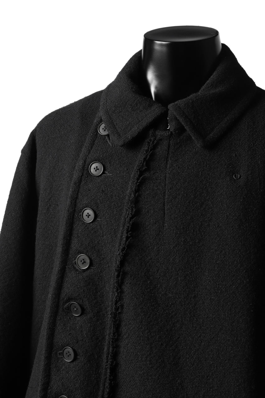 KLASICA HM-C DOUBLE BREASTED COAT with BONDED LINING / WOOLxSILK BOLD DUNGAREES (BLACK) - Image 31