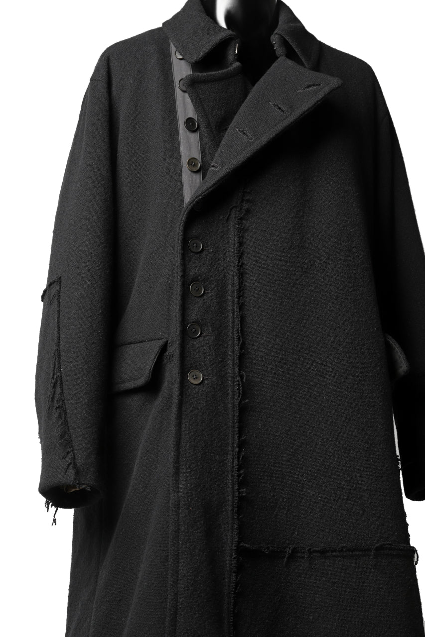 KLASICA HM-C DOUBLE BREASTED COAT with BONDED LINING / WOOLxSILK BOLD DUNGAREES (BLACK) - Image 34