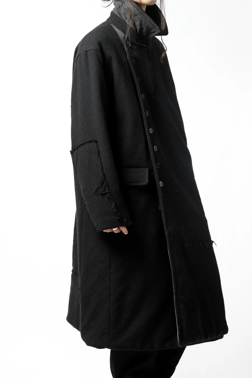 KLASICA HM-C DOUBLE BREASTED COAT with BONDED LINING / WOOLxSILK BOLD DUNGAREES (BLACK) - Image 4