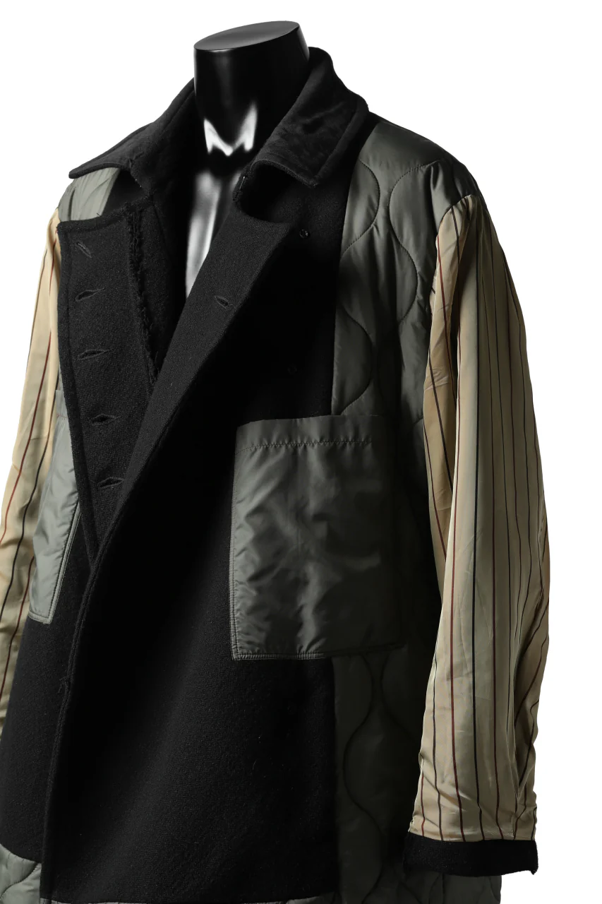 KLASICA HM-C DOUBLE BREASTED COAT with BONDED LINING / WOOLxSILK BOLD DUNGAREES (BLACK) - Image 43