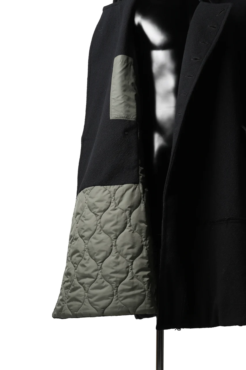 KLASICA HM-C DOUBLE BREASTED COAT with BONDED LINING / WOOLxSILK BOLD DUNGAREES (BLACK) - Image 45