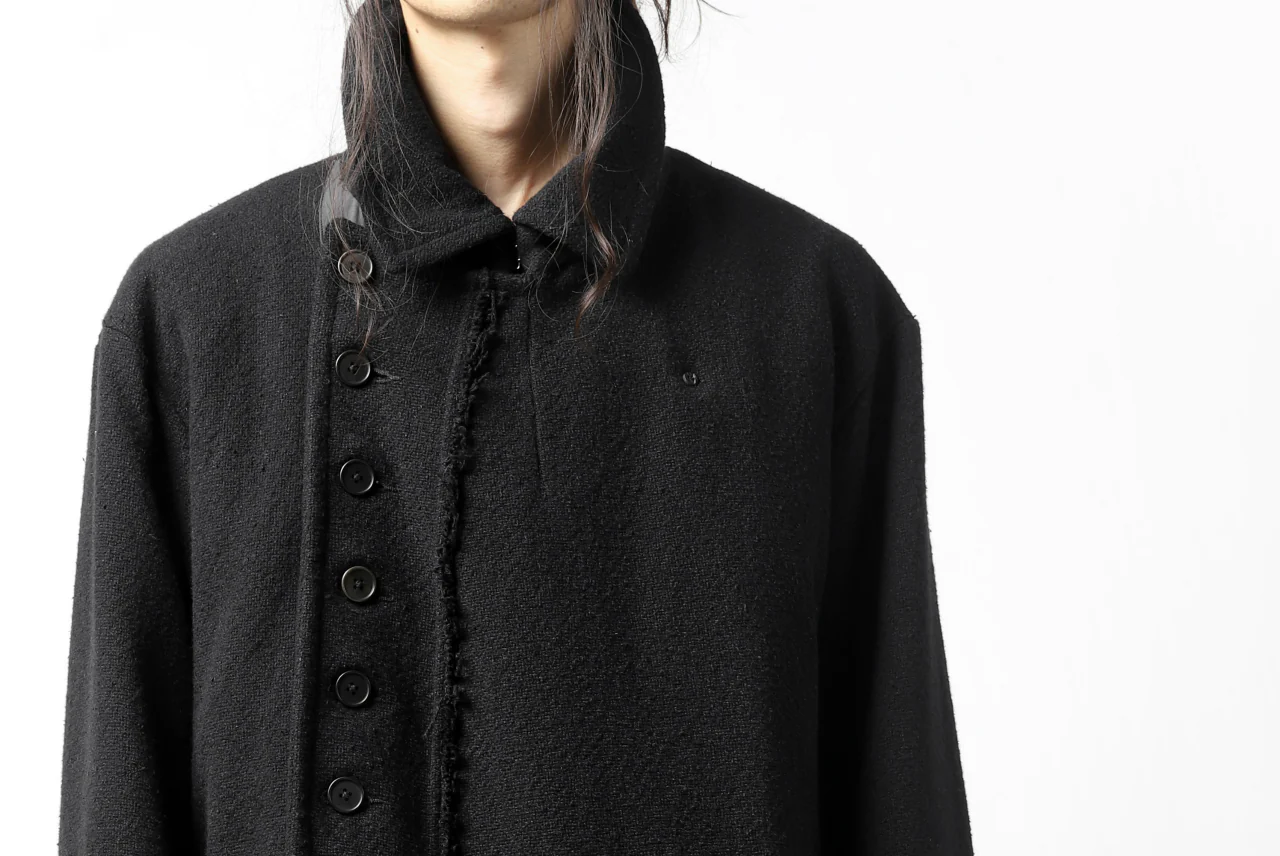 KLASICA HM-C DOUBLE BREASTED COAT with BONDED LINING / WOOLxSILK BOLD DUNGAREES (BLACK) - Image 48