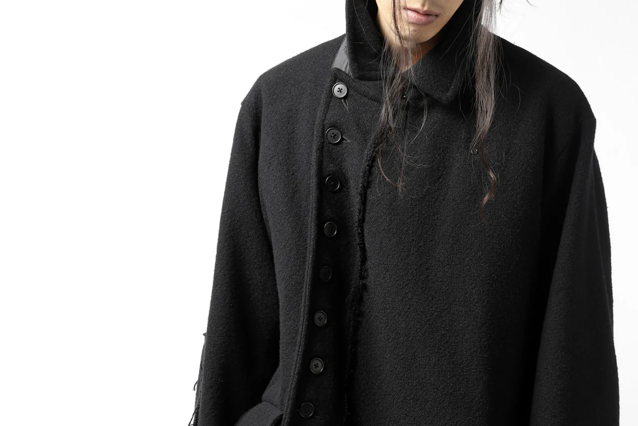 KLASICA HM-C DOUBLE BREASTED COAT with BONDED LINING / WOOLxSILK BOLD DUNGAREES (BLACK) - Image 49