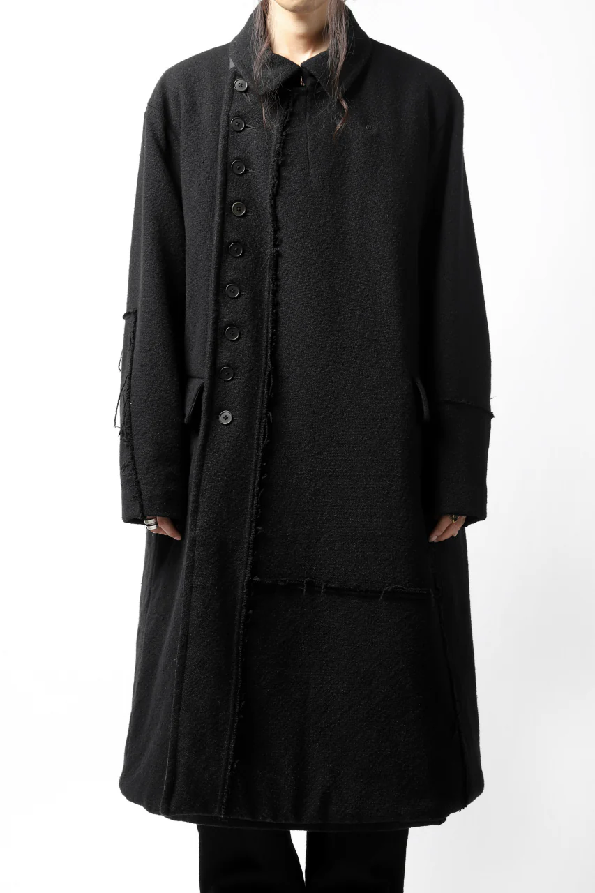 KLASICA HM-C DOUBLE BREASTED COAT with BONDED LINING / WOOLxSILK BOLD DUNGAREES (BLACK) - Image 5