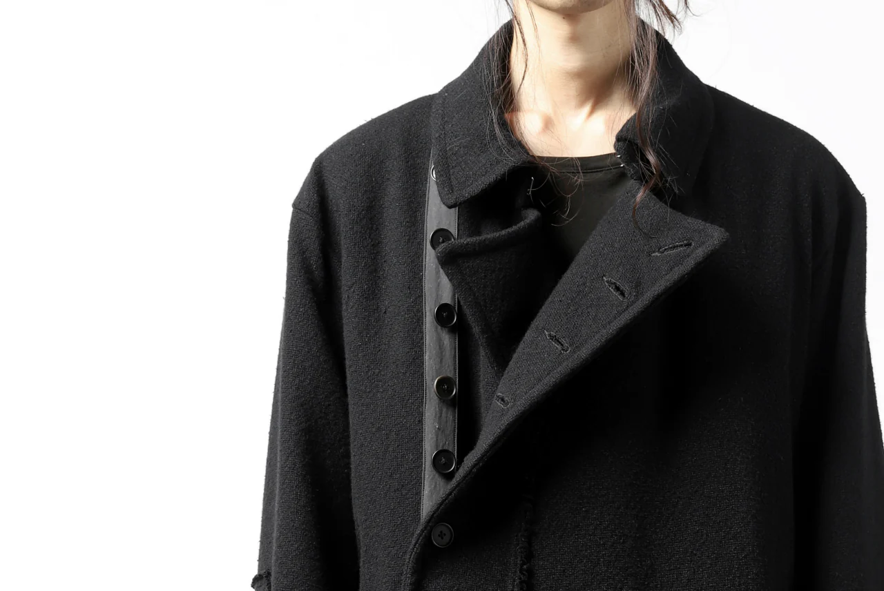 KLASICA HM-C DOUBLE BREASTED COAT with BONDED LINING / WOOLxSILK BOLD DUNGAREES (BLACK) - Image 50