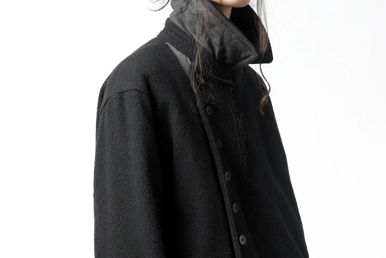 KLASICA HM-C DOUBLE BREASTED COAT with BONDED LINING / WOOLxSILK BOLD DUNGAREES (BLACK) - Image 51