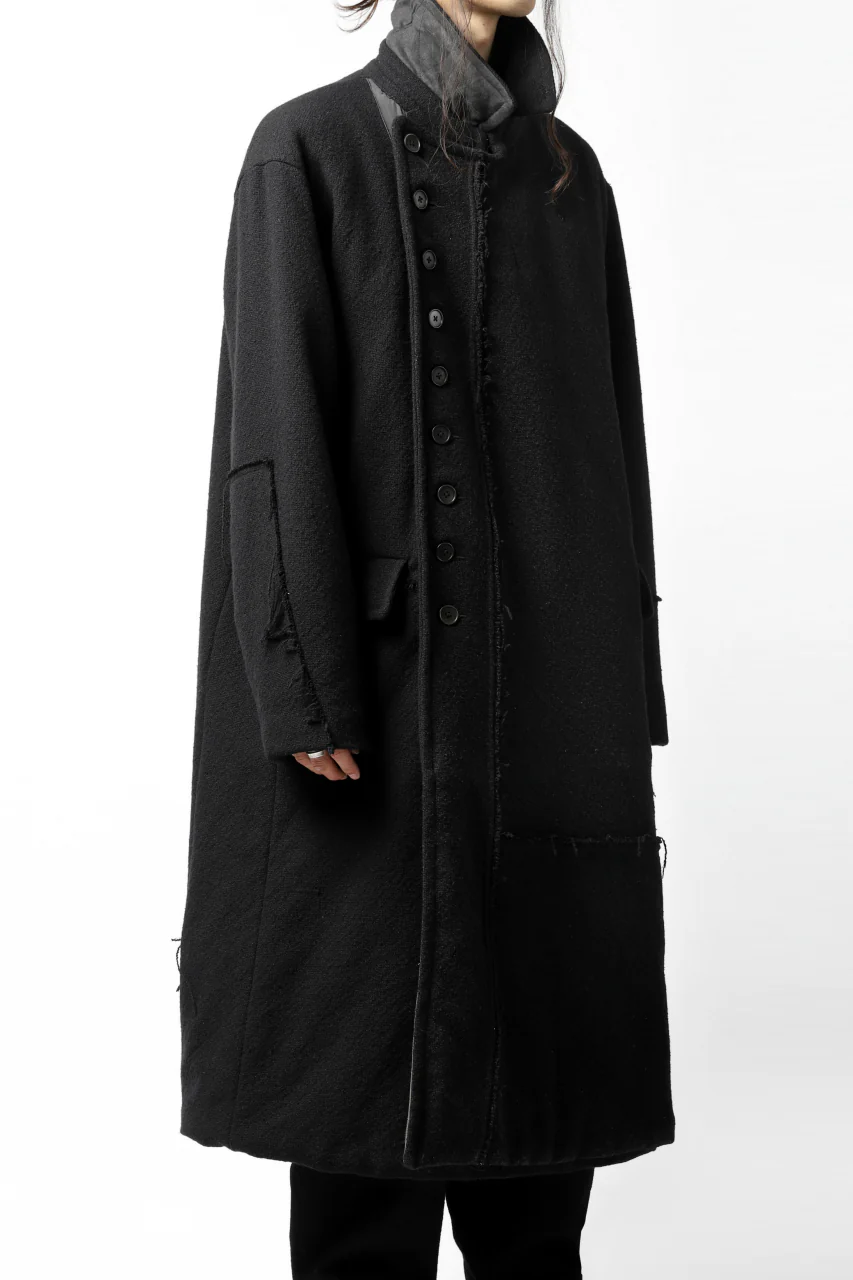 KLASICA HM-C DOUBLE BREASTED COAT with BONDED LINING / WOOLxSILK BOLD DUNGAREES (BLACK) - Image 6