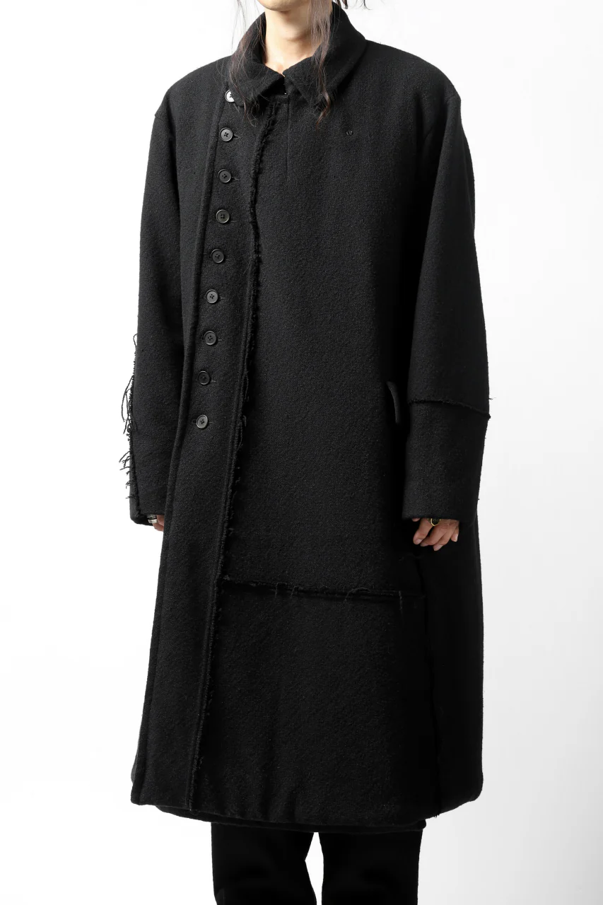 KLASICA HM-C DOUBLE BREASTED COAT with BONDED LINING / WOOLxSILK BOLD DUNGAREES (BLACK) - Image 7