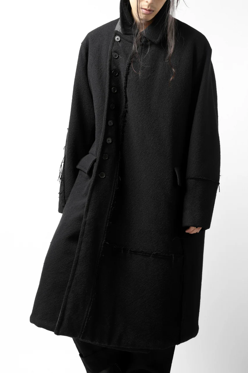 KLASICA HM-C DOUBLE BREASTED COAT with BONDED LINING / WOOLxSILK BOLD DUNGAREES (BLACK) - Image 8
