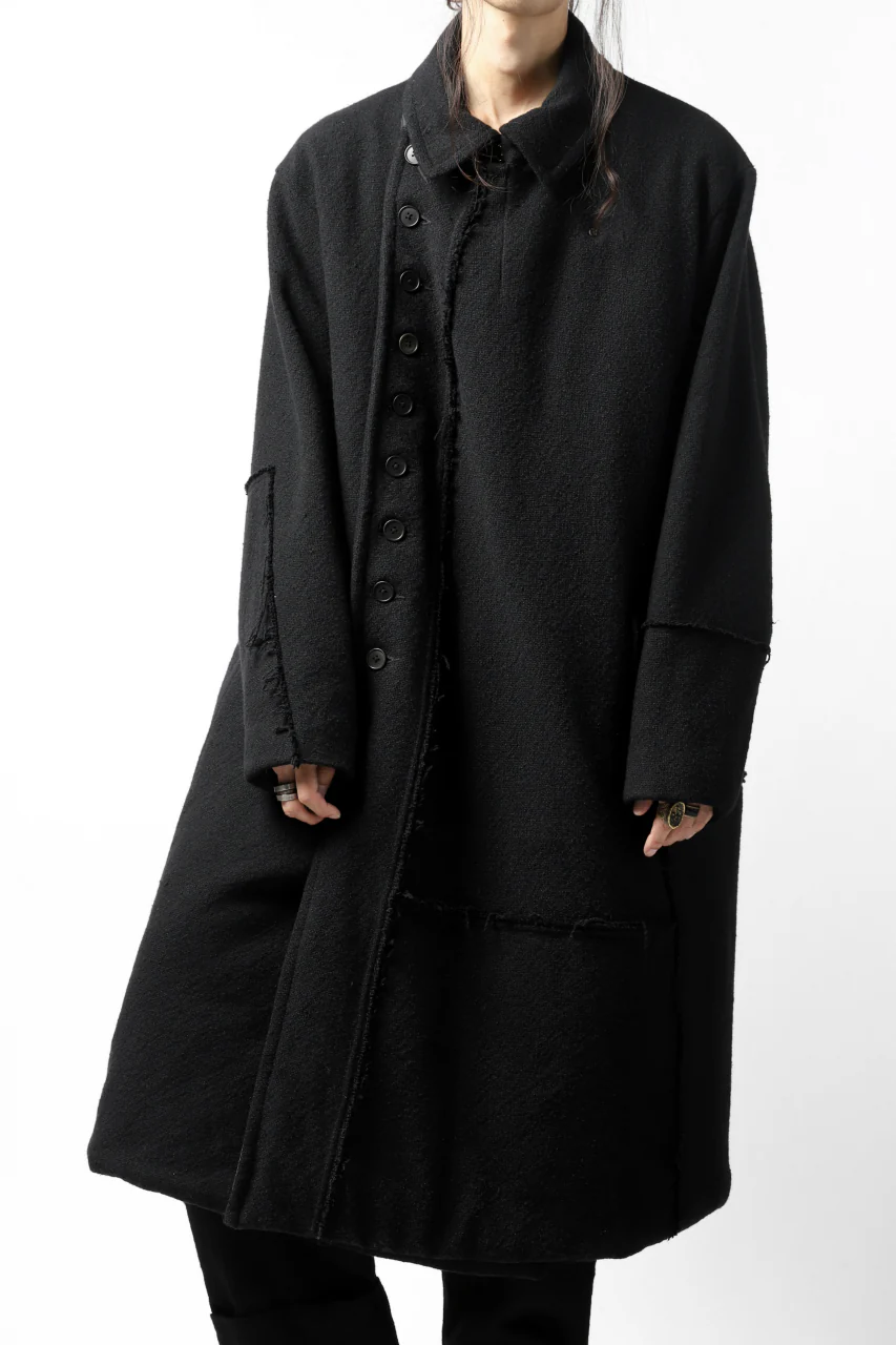 KLASICA HM-C DOUBLE BREASTED COAT with BONDED LINING / WOOLxSILK BOLD DUNGAREES (BLACK) - Image 9