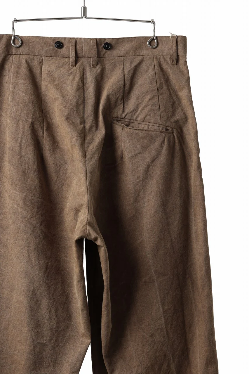 KLASICA LINDBERGH (ND ver.) SIDE TUCKED WIDE STRAIGHT TROUSERS / NATURAL DYED COTTON x SILK WEATHER (KAKI BROWN) - Image 10