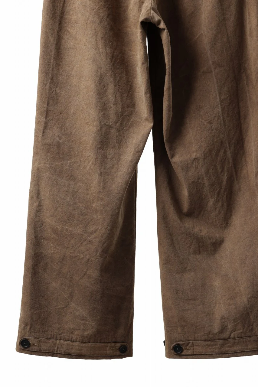KLASICA LINDBERGH (ND ver.) SIDE TUCKED WIDE STRAIGHT TROUSERS / NATURAL DYED COTTON x SILK WEATHER (KAKI BROWN) - Image 11