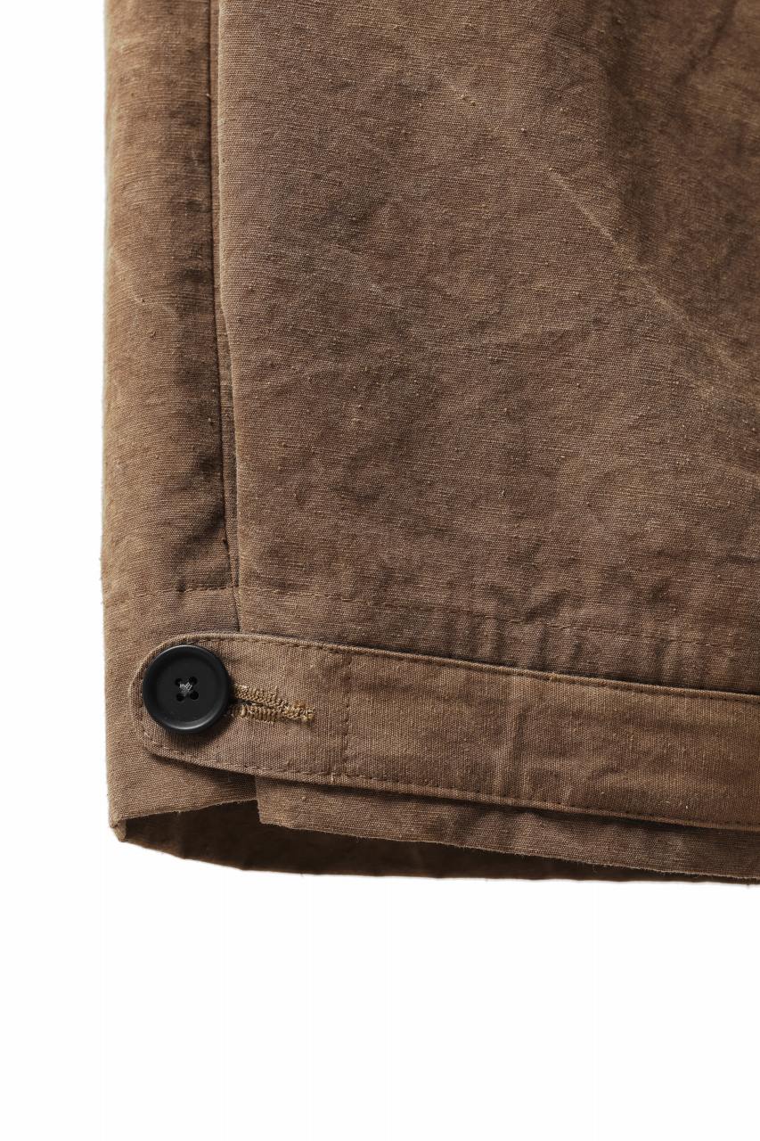 KLASICA LINDBERGH (ND ver.) SIDE TUCKED WIDE STRAIGHT TROUSERS / NATURAL DYED COTTON x SILK WEATHER (KAKI BROWN) - Image 12