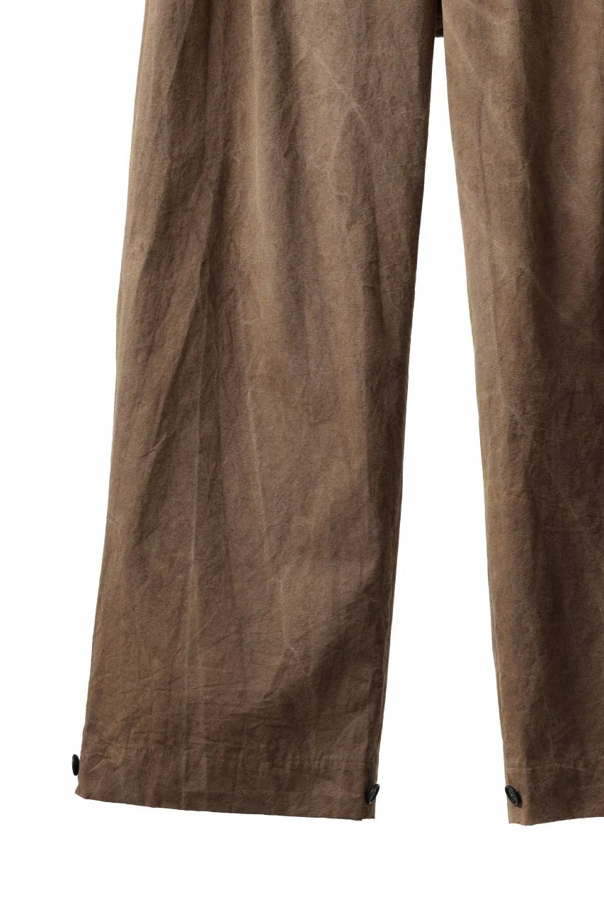 KLASICA LINDBERGH (ND ver.) SIDE TUCKED WIDE STRAIGHT TROUSERS / NATURAL DYED COTTON x SILK WEATHER (KAKI BROWN) - Image 6