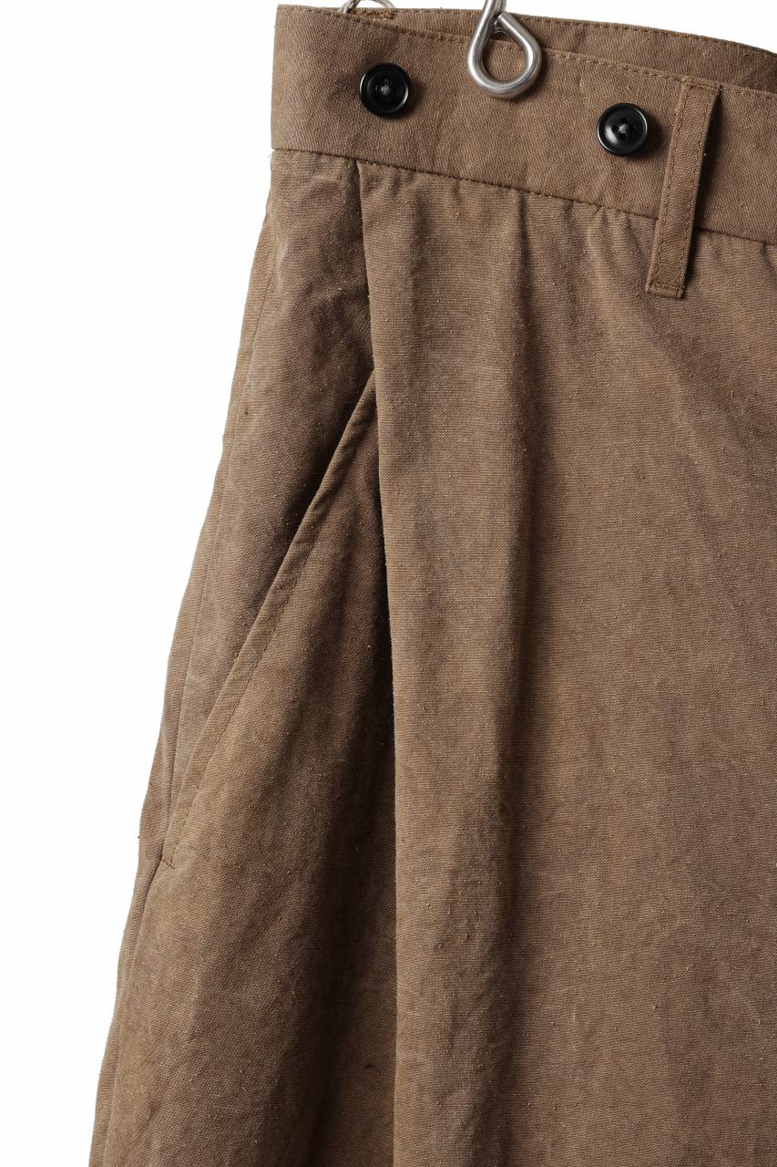 KLASICA LINDBERGH (ND ver.) SIDE TUCKED WIDE STRAIGHT TROUSERS / NATURAL DYED COTTON x SILK WEATHER (KAKI BROWN) - Image 8