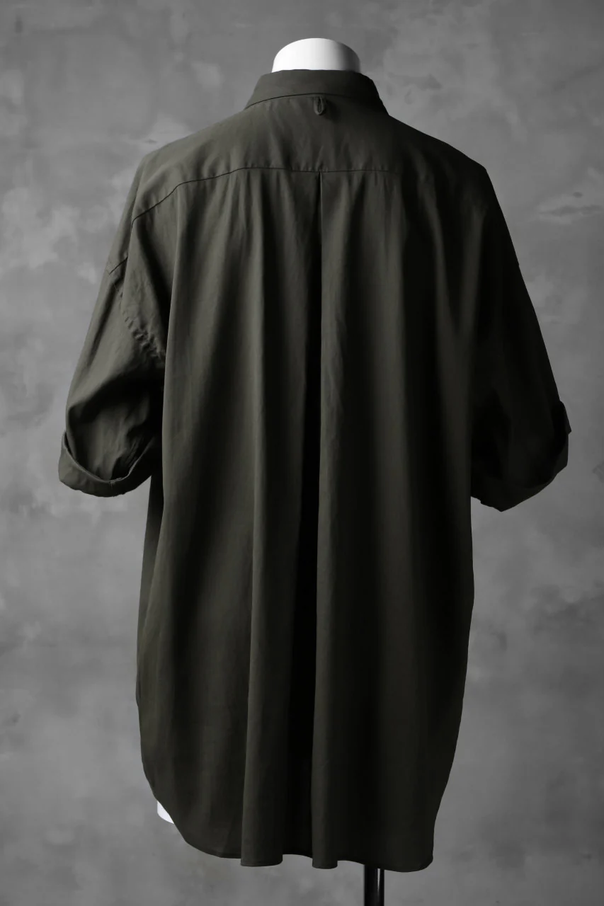 KLASICA LOOSE HALF SLEEVE SHIRT / DOUBLE VOILE CLOTH (GARMENT WASHED) (OLIVE) - Image 5