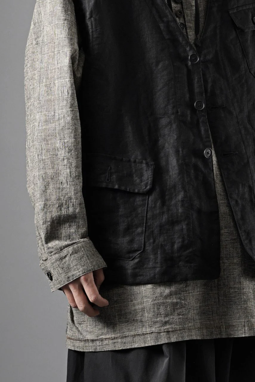 KLASICA "MALAKOFF" DECONSTRUCTED WORK WEAR VEST / CRISP FINISH AIRLY MICRO DOBBY (BLACK) - Image 10