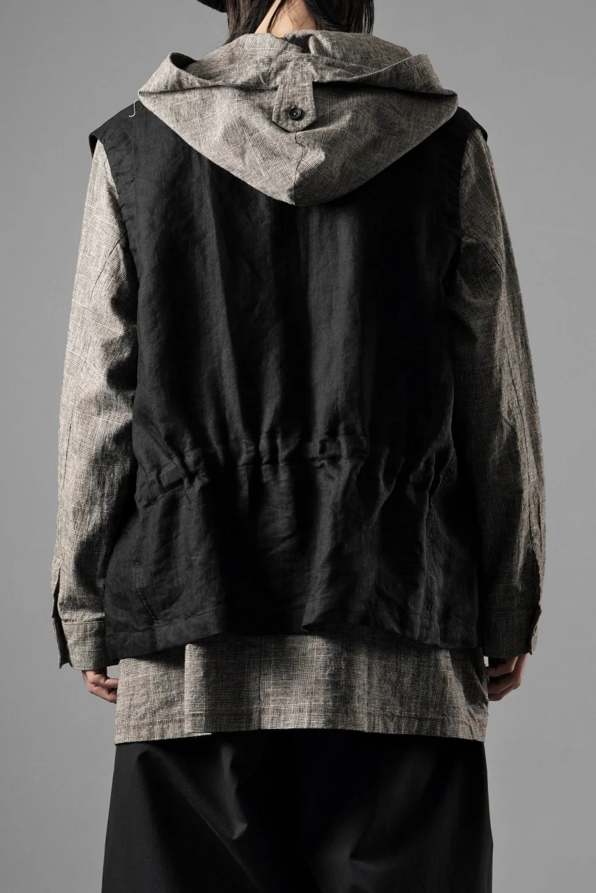 KLASICA "MALAKOFF" DECONSTRUCTED WORK WEAR VEST / CRISP FINISH AIRLY MICRO DOBBY (BLACK) - Image 5