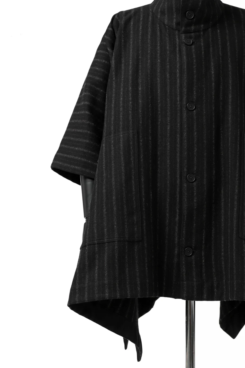 KLASICA MARGOT PONCHO COAT / WOOL FLANNEL (VINTAGE STRIPE) - Image 20