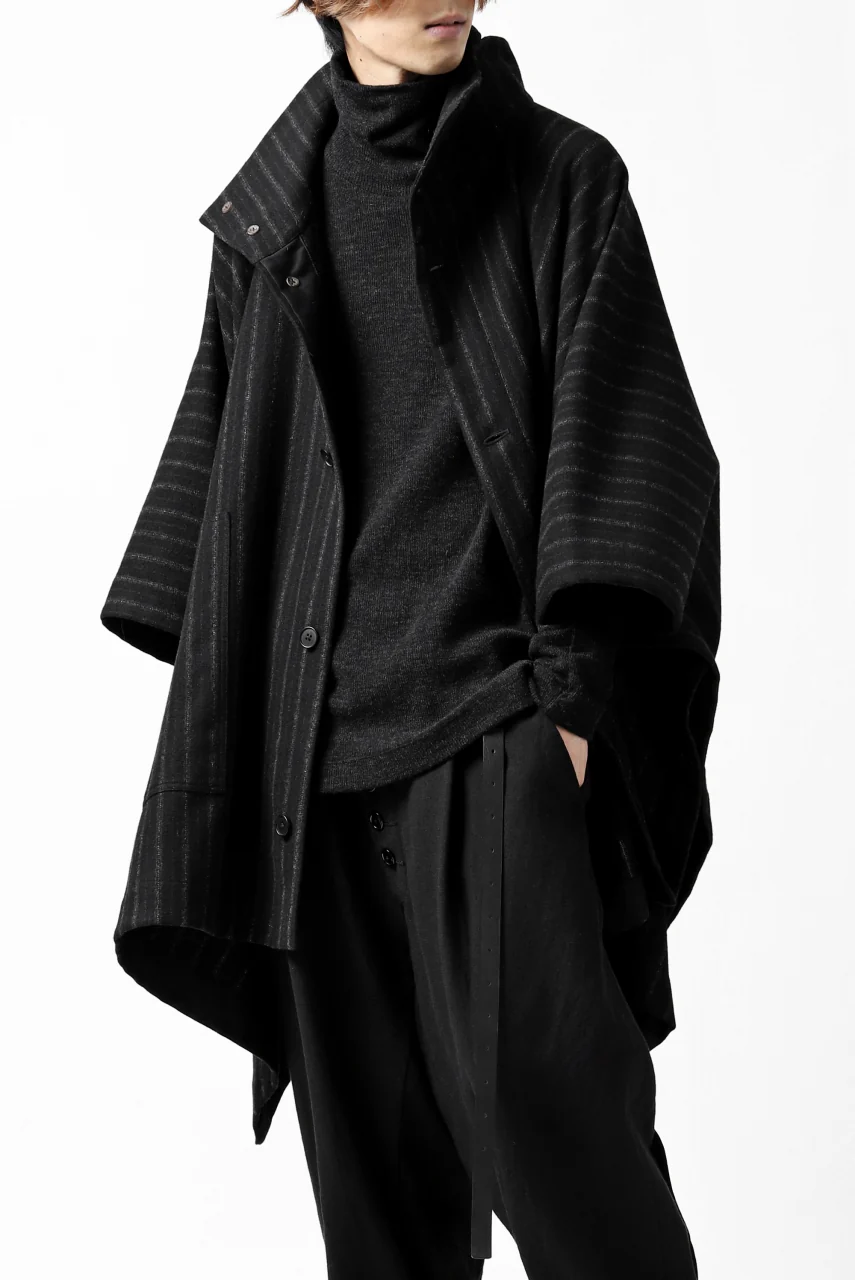 KLASICA MARGOT PONCHO COAT / WOOL FLANNEL (VINTAGE STRIPE) - Image 3
