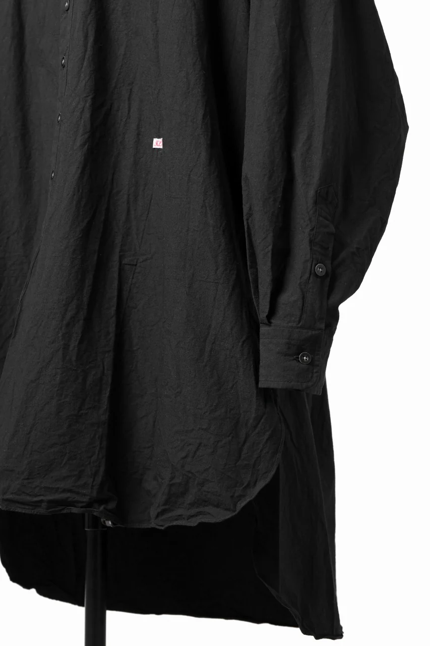 KLASICA REGULAR COLLAR OVER SIZED SHIRT / HAND DYED COTTON-LINEN (BLACK) - Image 10