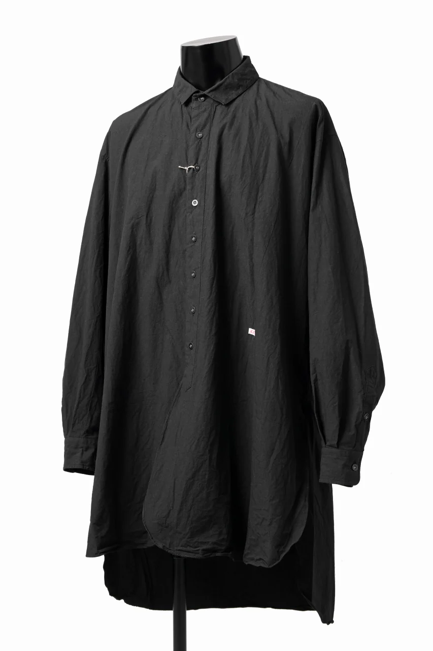 KLASICA REGULAR COLLAR OVER SIZED SHIRT / HAND DYED COTTON-LINEN (BLACK) - Image 2