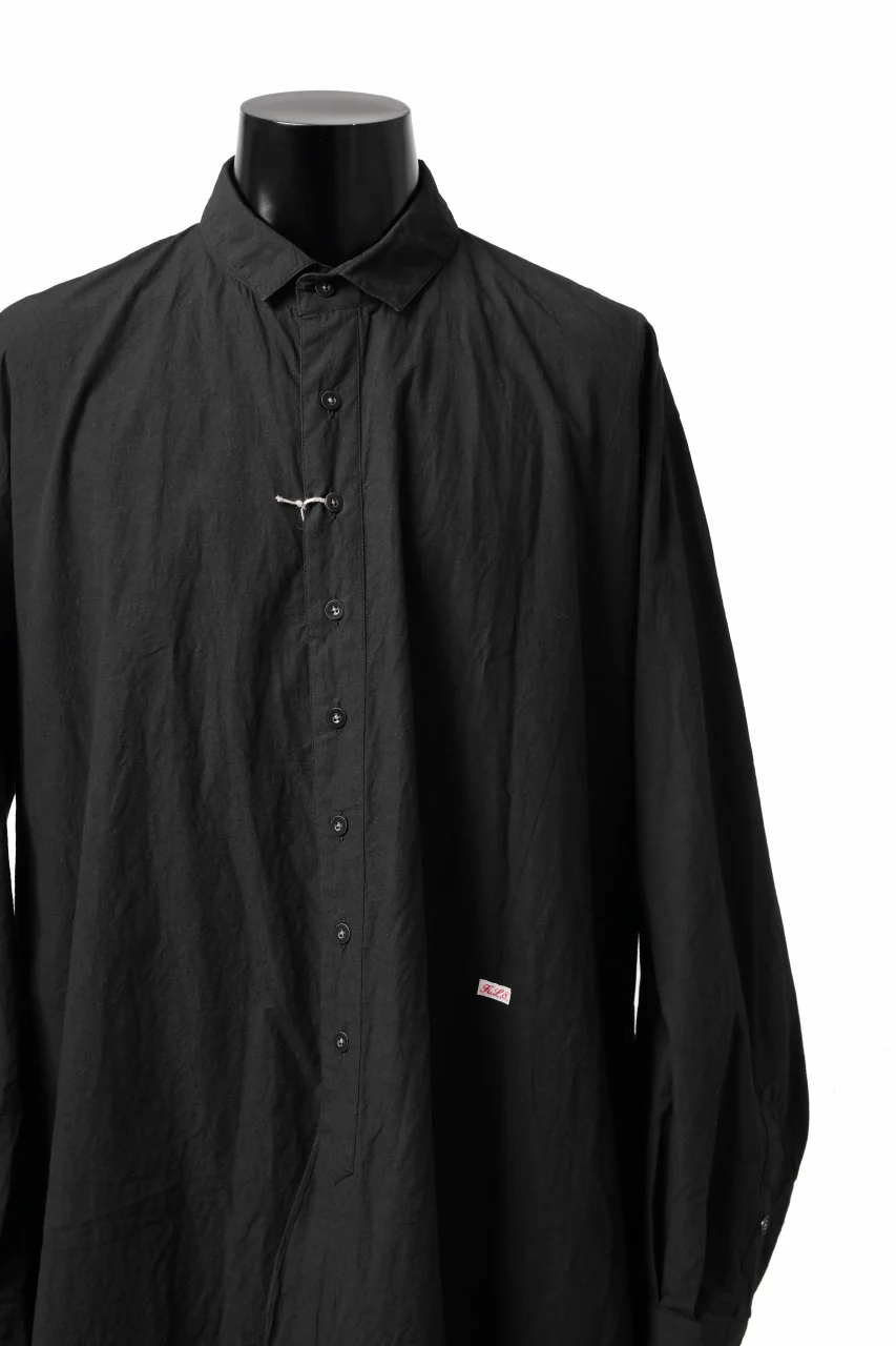 KLASICA REGULAR COLLAR OVER SIZED SHIRT / HAND DYED COTTON-LINEN (BLACK) - Image 6