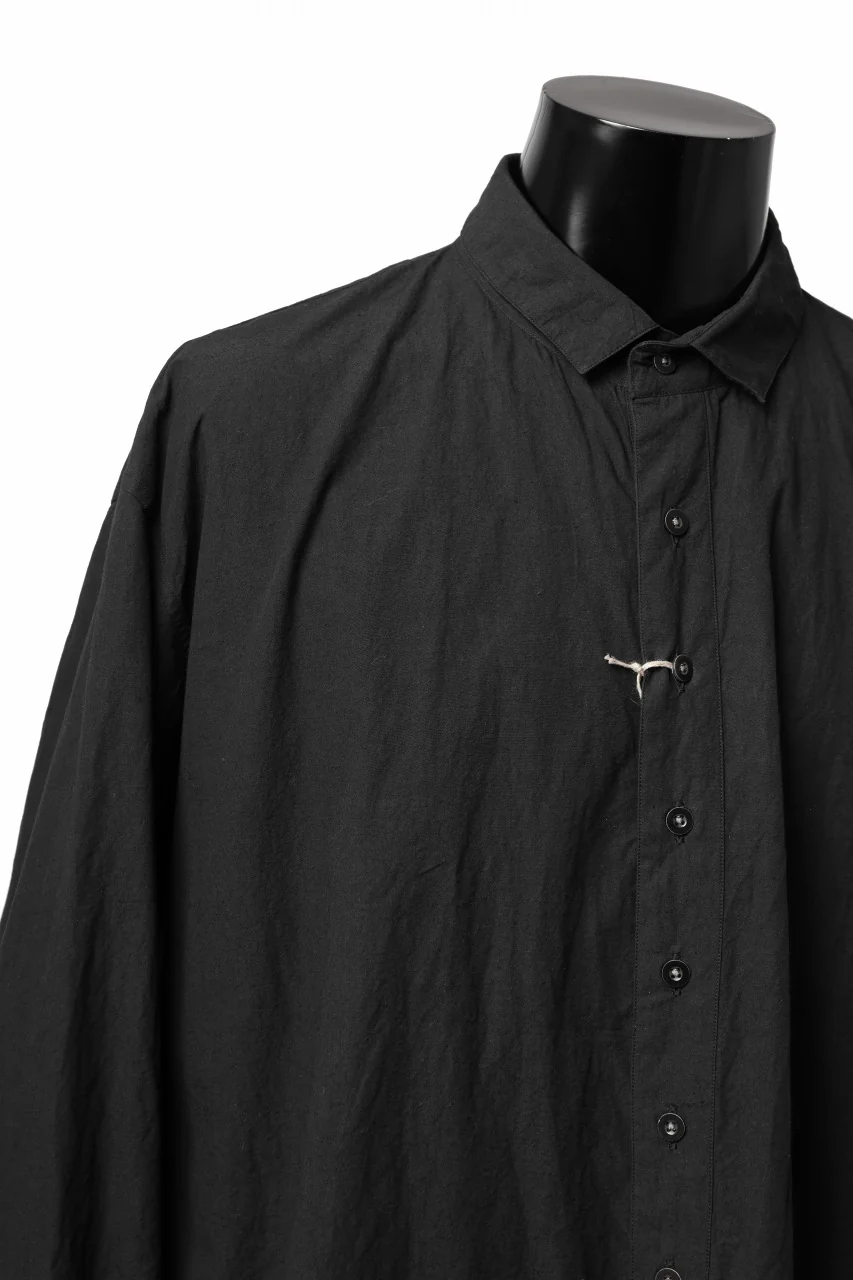 KLASICA REGULAR COLLAR OVER SIZED SHIRT / HAND DYED COTTON-LINEN (BLACK) - Image 8