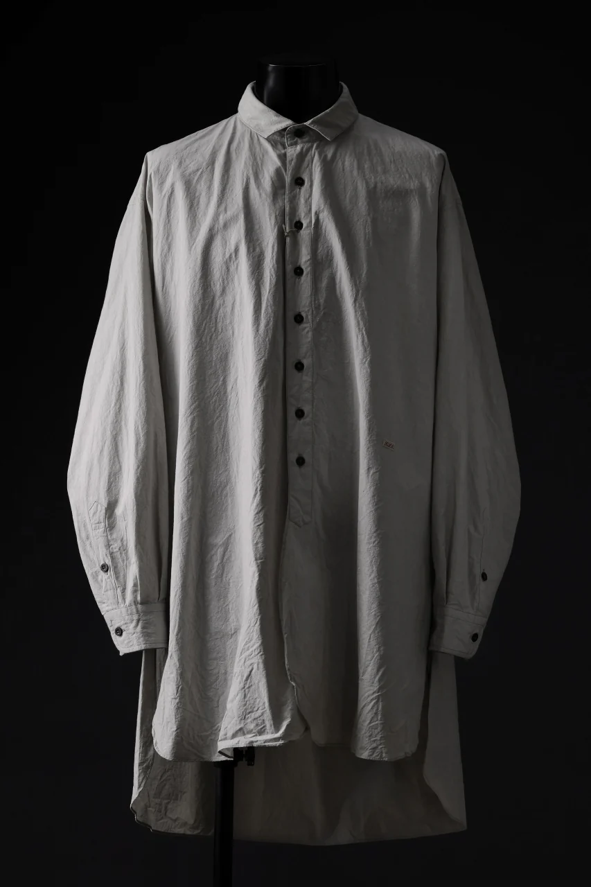 KLASICA REGULAR COLLAR OVER SIZED SHIRT / HAND DYED COTTON-LINEN (CONCRETE)