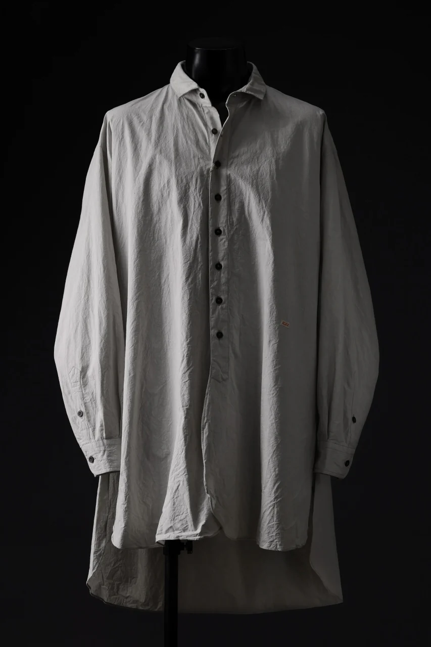 KLASICA REGULAR COLLAR OVER SIZED SHIRT / HAND DYED COTTON-LINEN (CONCRETE) - Image 2