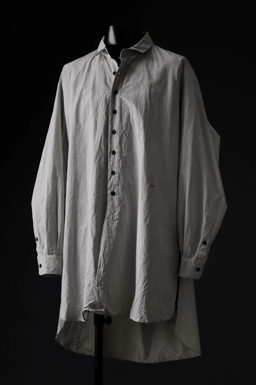 KLASICA REGULAR COLLAR OVER SIZED SHIRT / HAND DYED COTTON-LINEN (CONCRETE) - Image 3