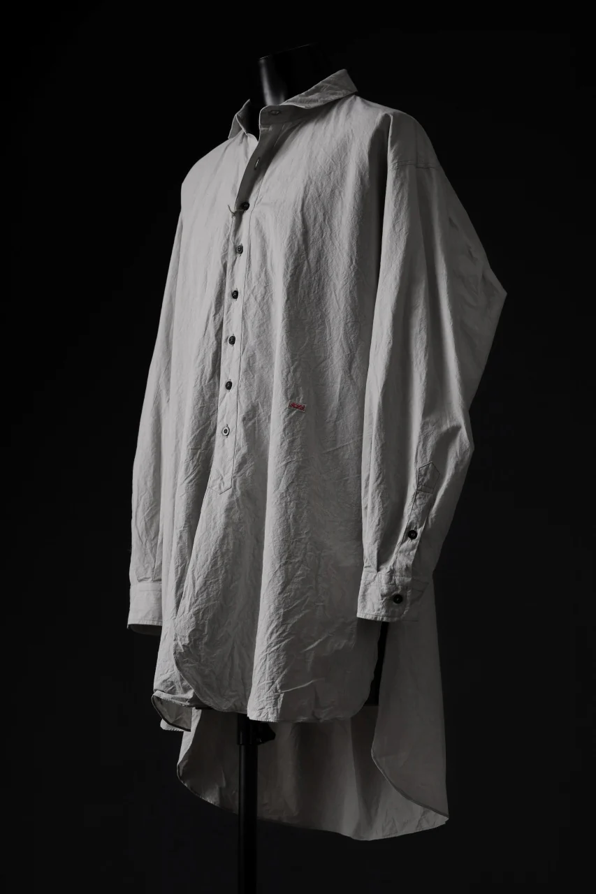 KLASICA REGULAR COLLAR OVER SIZED SHIRT / HAND DYED COTTON-LINEN (CONCRETE) - Image 4