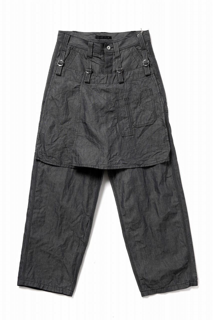 KLASICA "ROCKWELL" LOW CLOTCH APRON WORKER PANTS / 9.7oz COTTON x LINEN CHAMBRAY (GRAY DENIM) - Image 2